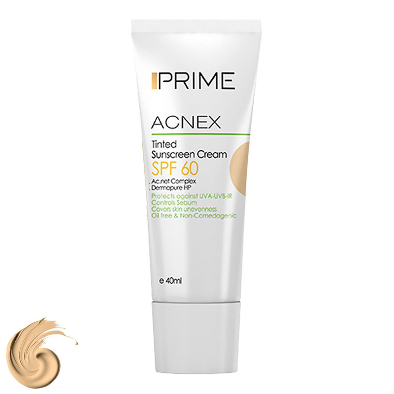 کرم ضدآفتاب رنگی پرایم مدل Acnex SPF60، مناسب پوست‌های چرب، حجم 40 میلی‌لیتر