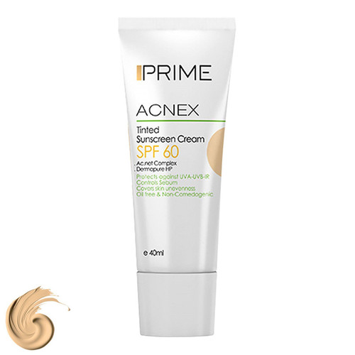 کرم ضدآفتاب رنگی پرایم مدل Acnex SPF60، مناسب پوستهای چرب، حجم 40 میلیلیتر