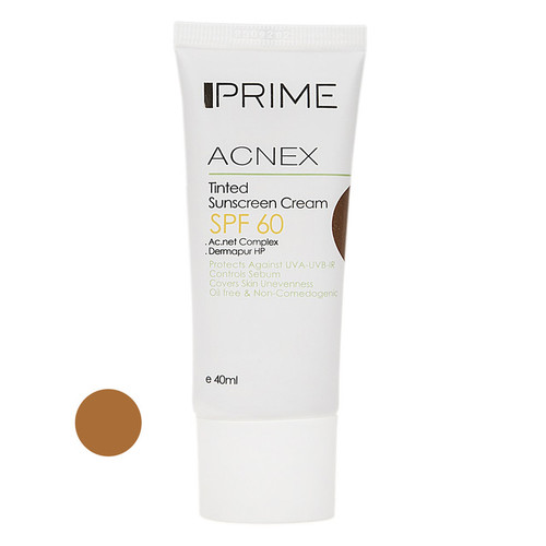 کرم ضدآفتاب رنگی پرایم مدل Acnex SPF60، مناسب پوستهای چرب، حجم 40 میلیلیتر