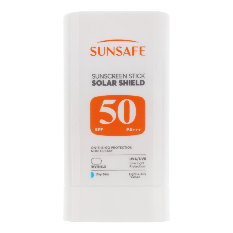 استیک ضد آفتاب بی‌رنگ صورت و بدن سان سیف SPF 50 مدل Solar Shield ‌محافظ در برابر اشعه UVA و UVB مناسب برای پوست خشک حجم 19 میلی‌لیتر