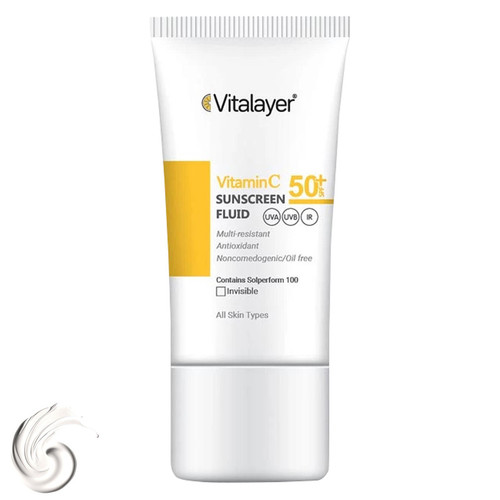 فلوئید ضدآفتاب بیرنگ ویتالیر SPF50 مدل Vitamin C مناسب انواع پوست، حجم 50 میلیلیتر