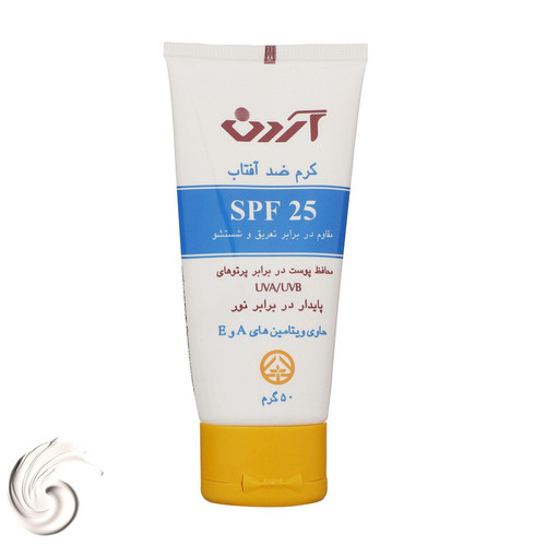 کرم ضدآفتاب بیرنگ آردن مدل SPF25 مناسب انواع پوست وزن 50 گرم