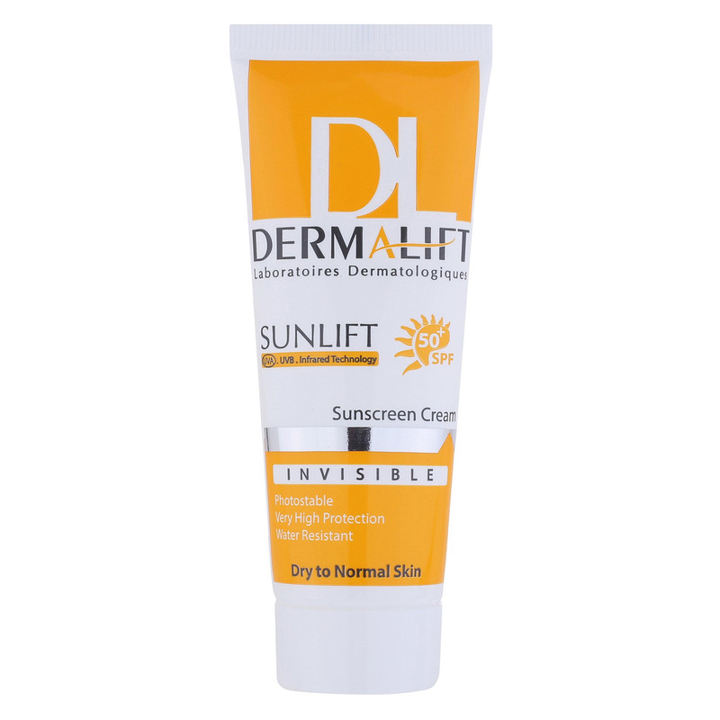 کرم ضد آفتاب بی‌رنگ صورت درمالیفت SPF 50 مدل SUNLIFT SPF50 محافظ UVA ،UVB، ضد آب، مناسب پوست خشک حجم 40 میلی‌لیتر ‌مناسب برای خشک، معمولی حجم 40 میلی‌لیتر