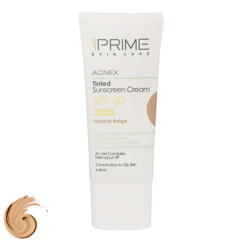 کرم ضدآفتاب رنگی پرایم مدل Acnex Beige SPF60، مناسب پوستهای چرب، حجم 40 میلیلیتر