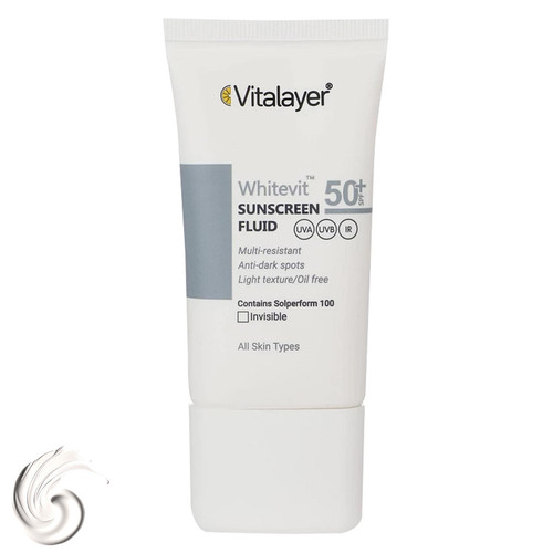 فلوئید ضدآفتاب بیرنگ ویتالیر SPF50 مدل Whitevit مناسب انواع پوست، حجم 50 میلیلیتر