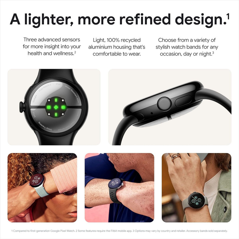 ساعت هوشمند 41 میلیمتری گوگل مدل Pixel Watch 2 با بند سیلیکونی