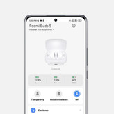 هدفون بلوتوثی شیائومی مدل Redmi Buds 5 با نویز کنسلینگ فعال (ANC)، درگاه شارژ USB Type-C، دارای نشانگر روی محفظه شارژ