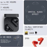 هندزفری بلوتوثی ناتینگ مدل CMF Buds Pro 2 با نویز کنسلینگ فعال (ANC)، درگاه شارژ USB Type-C، دارای میکروفون سهگانه با قابلیت حذف صدای باد، مقاوم در برابر رطوبت و عرق (IP55)