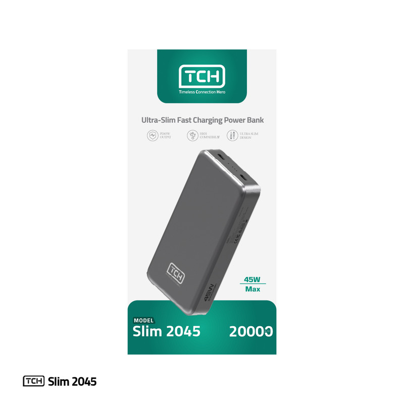 پاوربانک 45 وات تی سی اچ مدل Slim 2045 ظرفیت 20000 میلیآمپرساعت