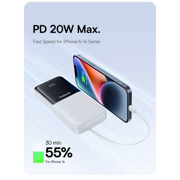 پاوربانک 22 وات بیسوس مدل LIPOW Dual ظرفیت 20000 میلیآمپرساعت به همراه کابل USB-C و لایتنینگ