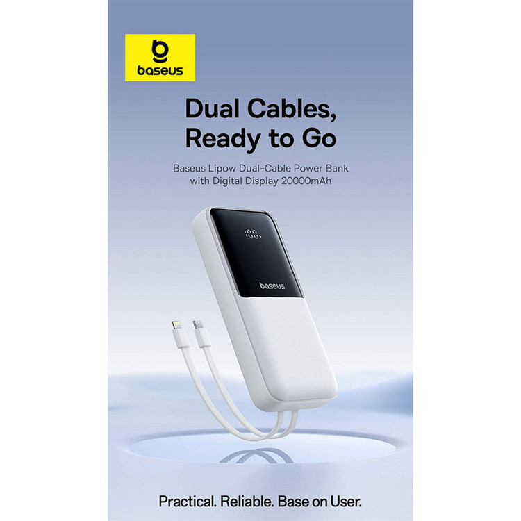 پاوربانک 22 وات بیسوس مدل LIPOW Dual ظرفیت 20000 میلیآمپرساعت به همراه کابل USB-C و لایتنینگ