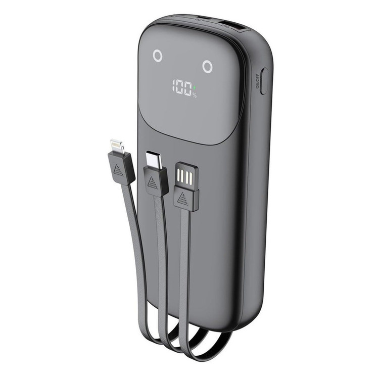 پاوربانک 22.5 وات بودی مدل PB083B1 ظرفیت 10000 میلیآمپرساعت به همراه سه کابل USB-A، USB-C و لایتنینگ