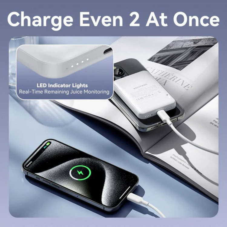 پاوربانک بیسیم 20 وات ونشن مدل FHSL0 ظرفیت 5000 میلیآمپرساعت به همراه کابل تبدیل USB-A به USB-C