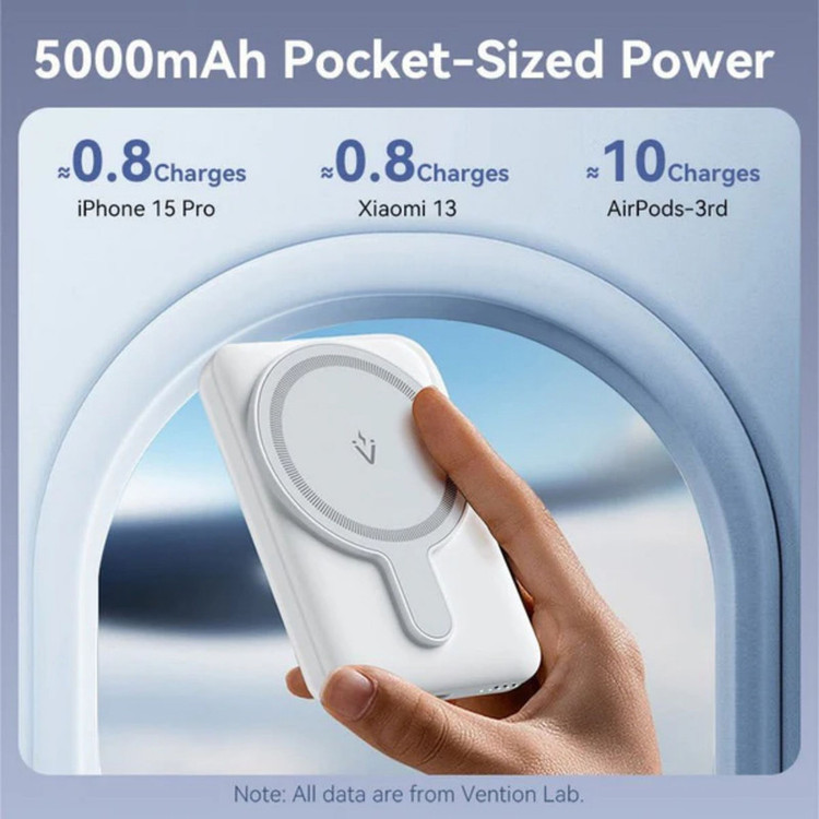 پاوربانک بیسیم 20 وات ونشن مدل FHSL0 ظرفیت 5000 میلیآمپرساعت به همراه کابل تبدیل USB-A به USB-C